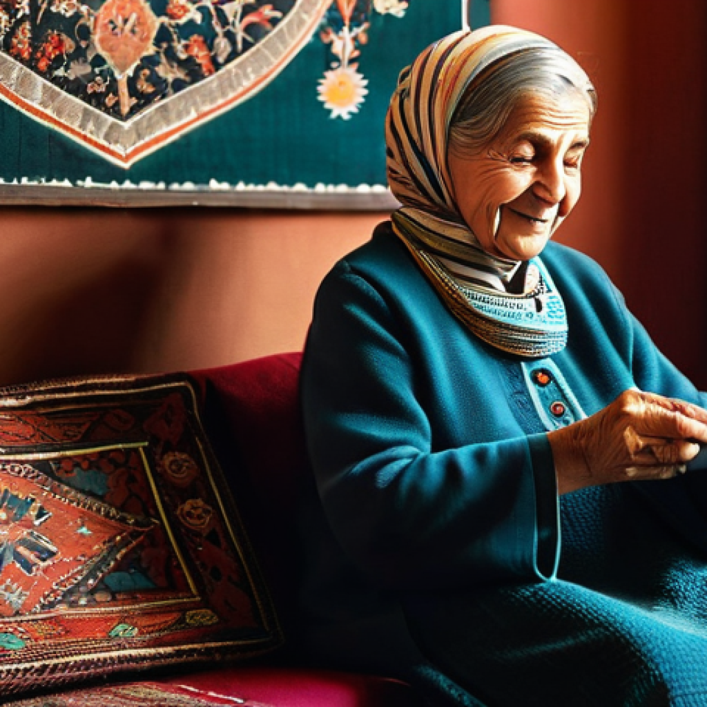 구전지식 기록법의 다양한 매체 활용 - **Prompt:** A cozy, warmly lit scene inside a traditional Turkish living room. An elderly Turkish gr...